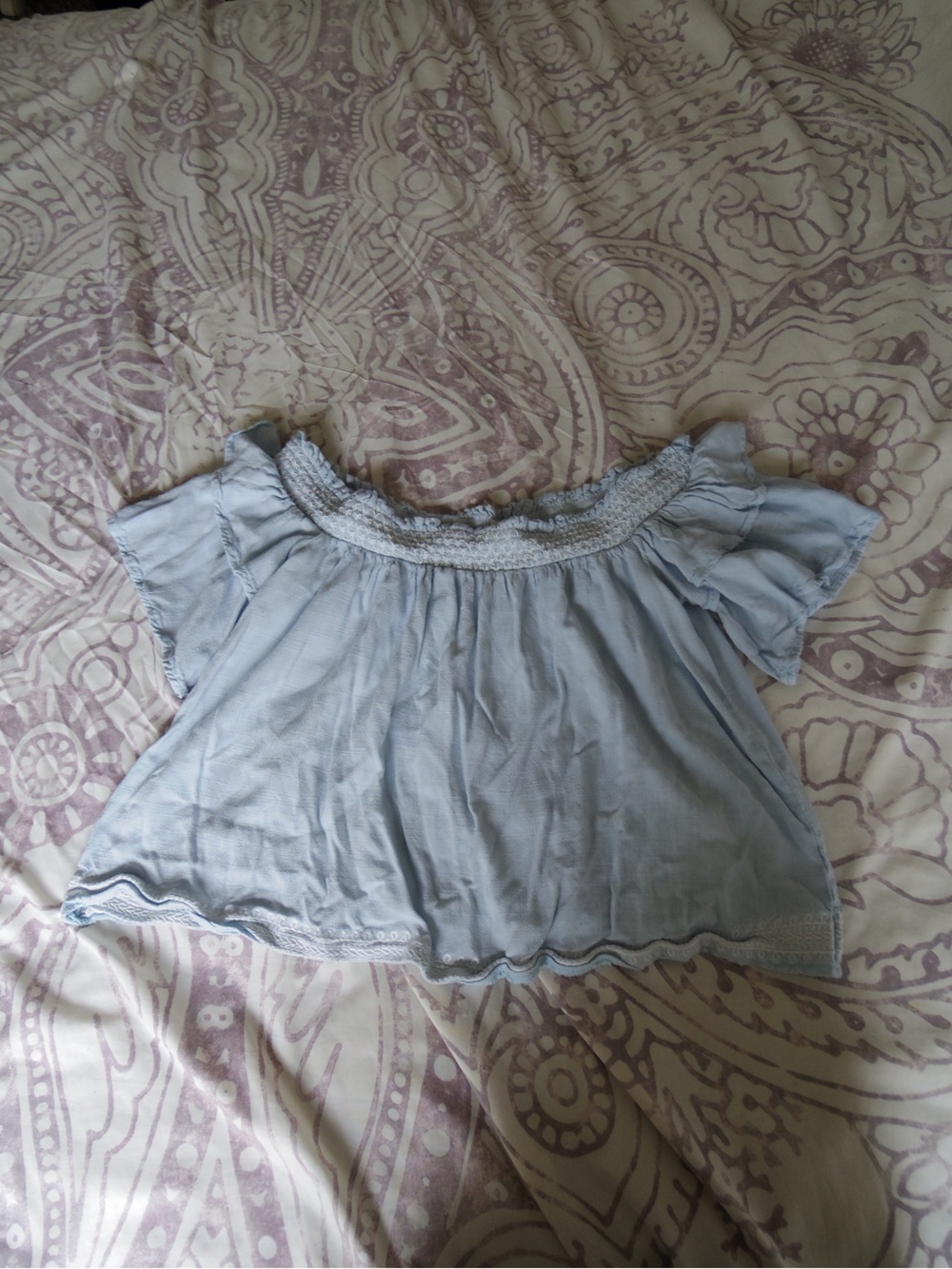 vintage blue rain Light Blue Off-Shoulder Women's Sleep Top